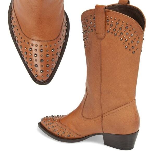 Botkier Tammy Western Cowgirl Glam Studded Leather Boot, Color Nut, Size 9 - Picture 3 of 11